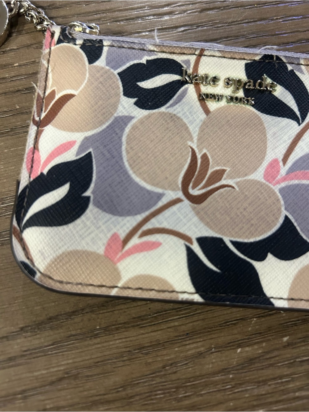 kate spade Floral Card Holder Keychain in Beige, Black & Lavender - Picture 4 of 5